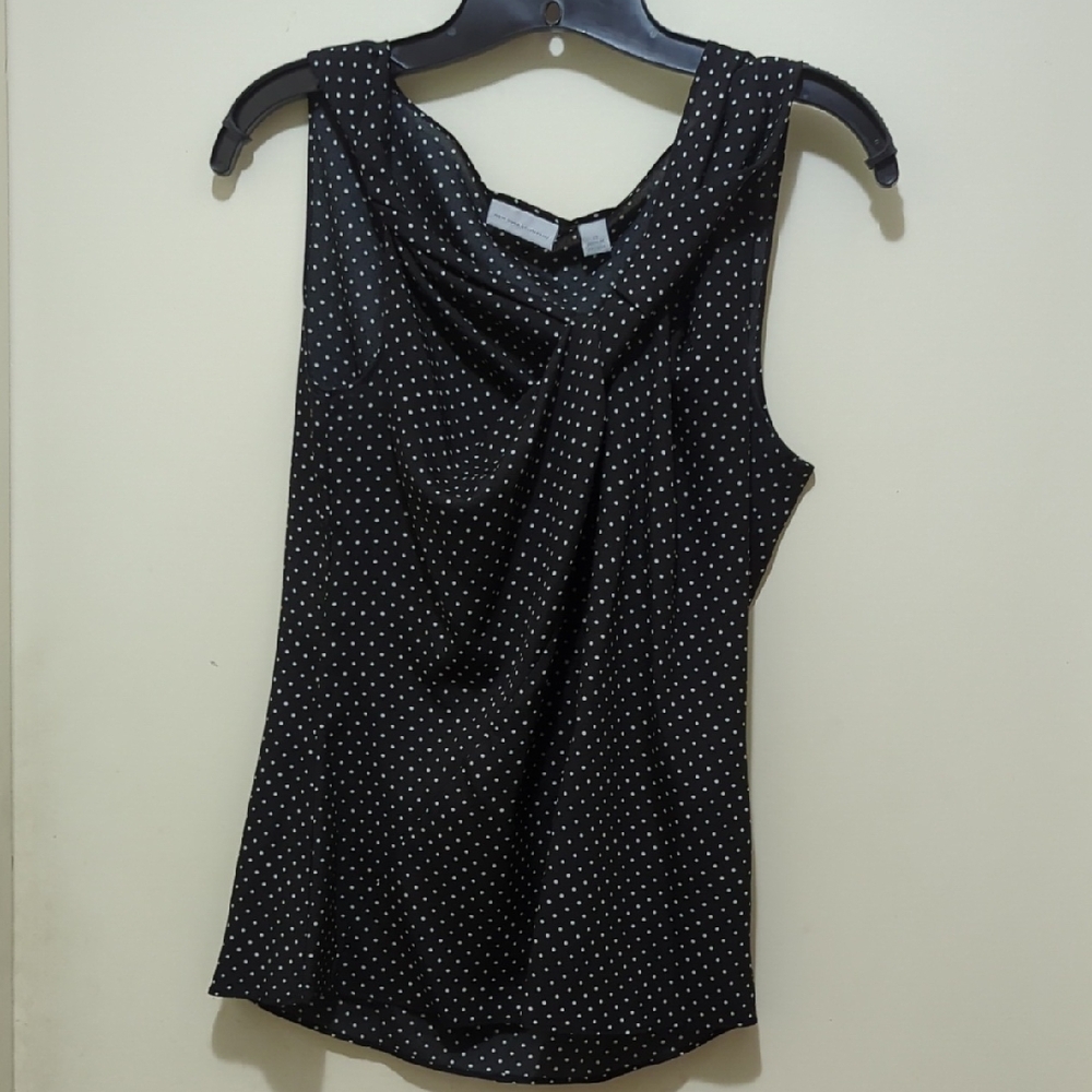 New York & Company Black and White Asymmetrical Polka Dot Blouse